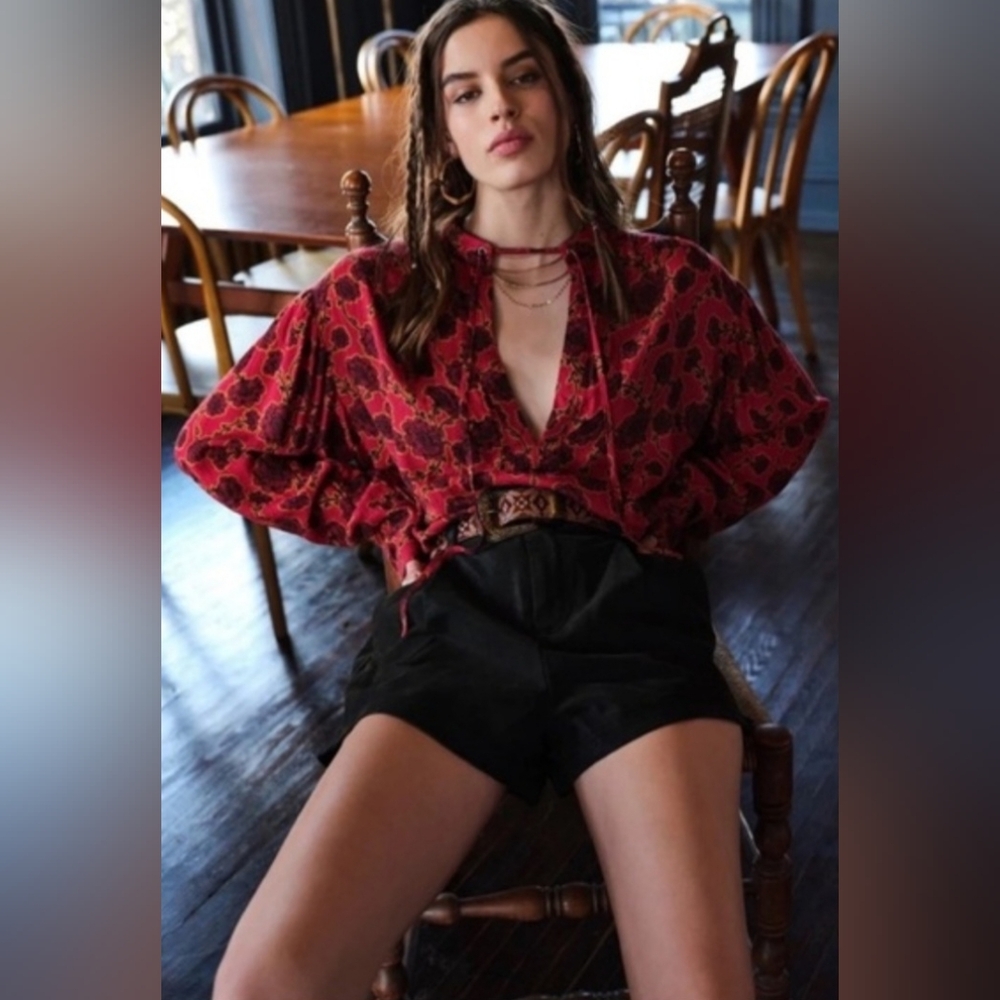 Free People | Mia Tunic (175$) in a red floral print, Size S - Picture 3 of 11
